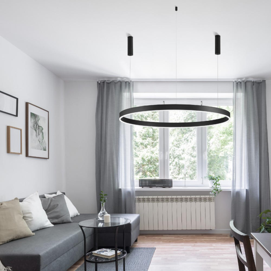 Lampadario anello led 120cm nero 72w 3000k dimmerabile