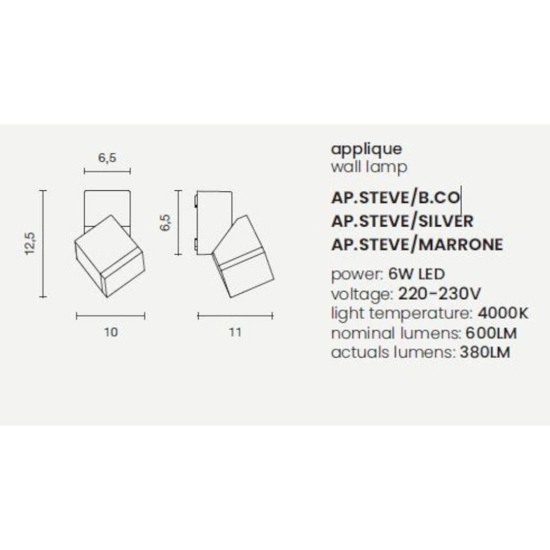 Ondaluce ap steve applique da esterno ip54 bianco orientabile led 4000k
