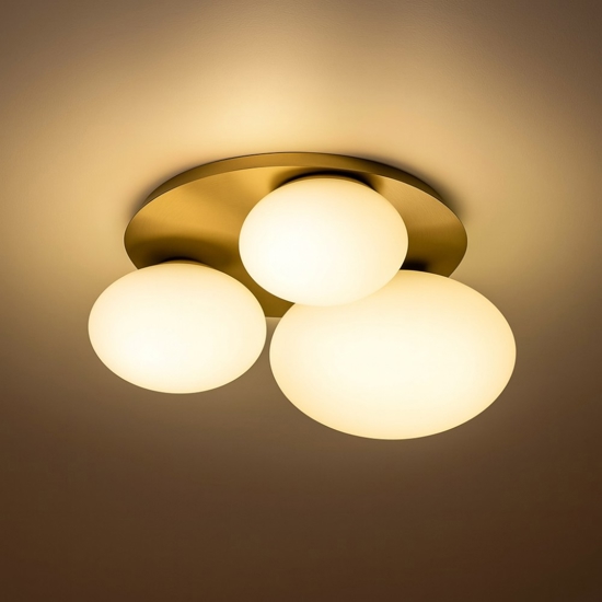 Ninfea pl3 ideal lux plafoniera ottone 3 sfere vetro bianco per interni