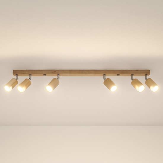 Plafoniera di legno 120cm con 6 faretti orientabili