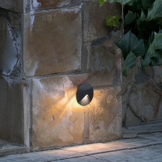 Segnapasso led per esterni da incasso a parete 2w 3000k ip44  antracite rotondo