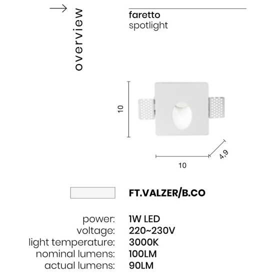Valzer segnapasso di gesso ovale da incasso led 1w 3000k 220-230v ondaluce