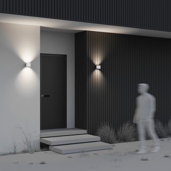 Maytoni fulton applique da esterno design minimal bianco led 3000k ip54