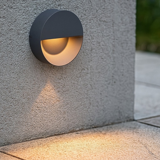 Segnapasso rotondo a parete per esterno grafite led 6w 3000k