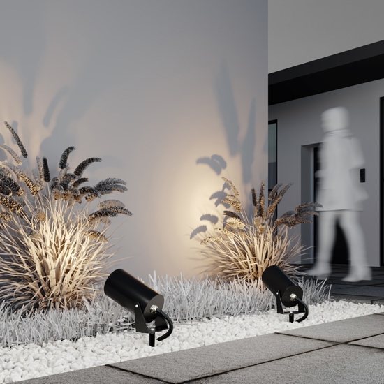 Maytoni bern faretto con picchetto per esterno nero ip65 led 3000k
