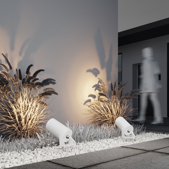 Maytoni bern faretto da esterno bianco con picchetto led 3000k ip65