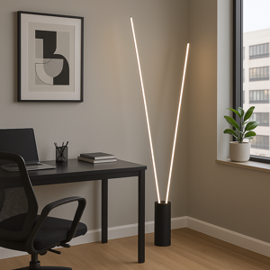 Piantana per salotto moderna nera due luci le dimmerabile 3000k