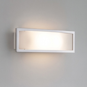 Applique moderna in vetro bianco lucido cornice metallo cromato