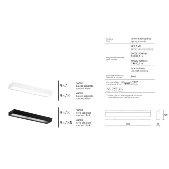 Isyluce applique bianco 50w 3000k design moderna