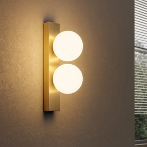Applique led 6w ping pong ap2 ideal lux ottone sfere vetro bianco opaco