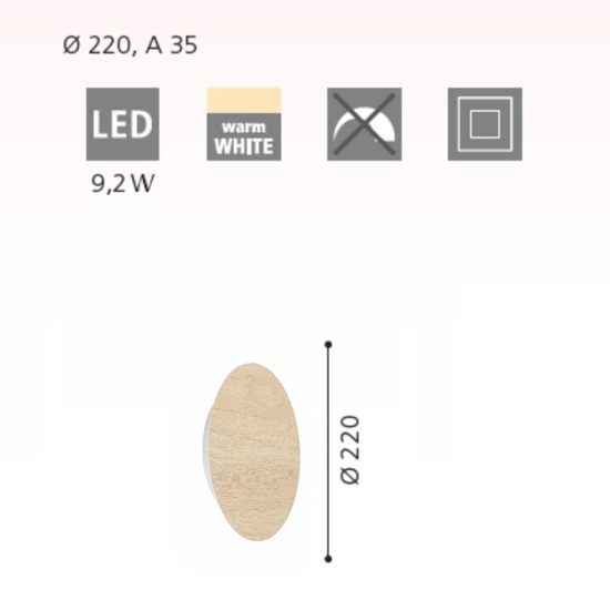 Applique desing moderno 9w 3000k di legno tondo fp eglo