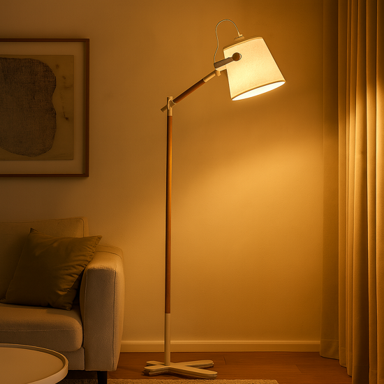 Lampada da terra stile nordico paralume orientabile legno