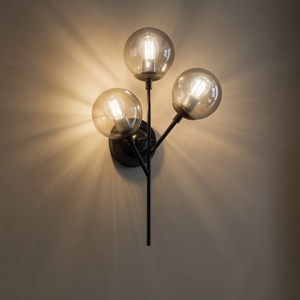 Kepler ideal lux lampade da parete metallo nero tre sfere vetro ambrato
