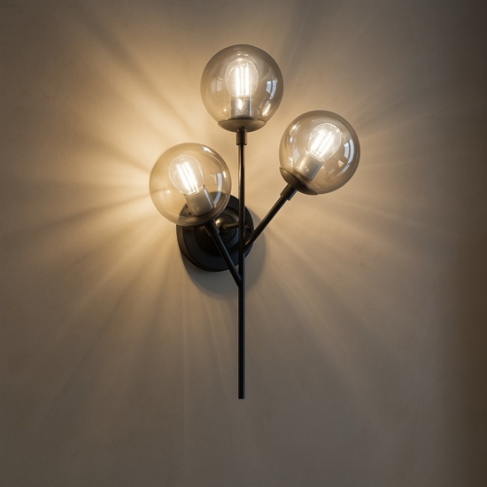 Kepler ideal lux lampade da parete metallo nero tre sfere vetro ambrato