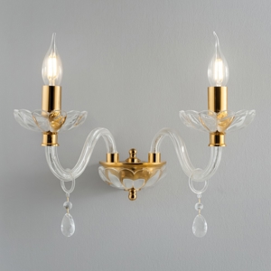 Lampada 2 bracci di cristallo trasparente oro brigida ondaluce