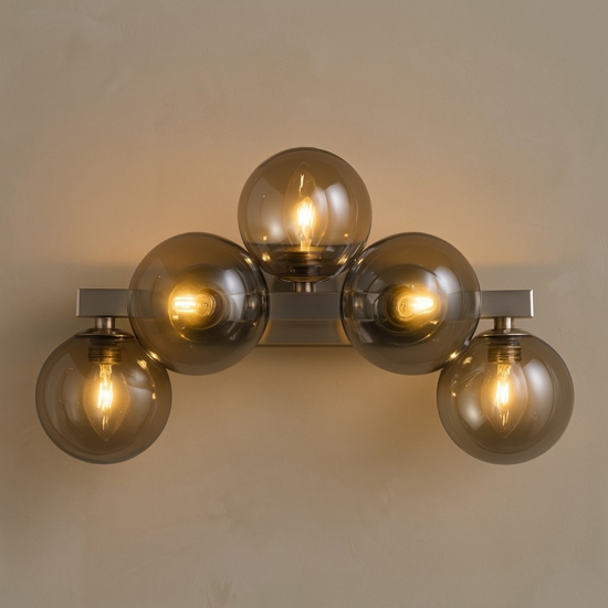 Lampada da parete dallas cromo sfere vetro fume design 5 luci maytoni