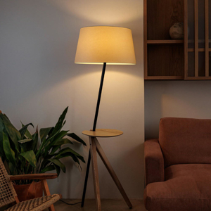 Lampada da terra legno design moderno con mensola per soggiorno living