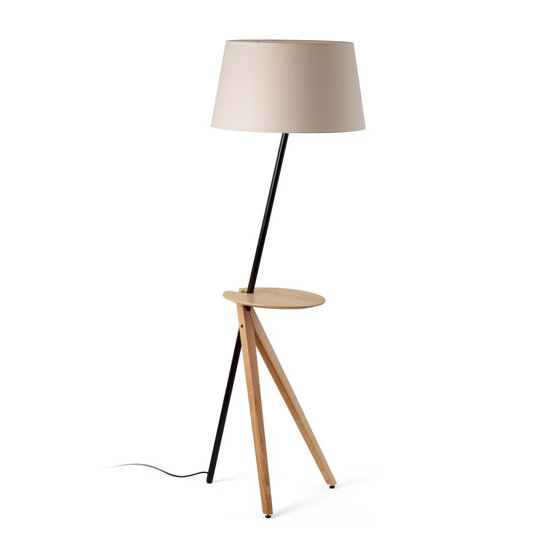 Lampada da terra legno design moderno con mensola per soggiorno living