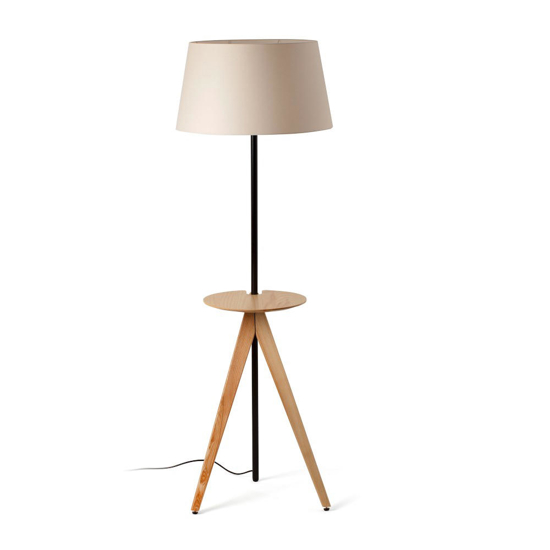 Lampada da terra legno design moderno con mensola per soggiorno living