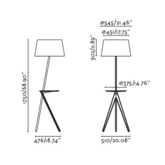 Lampada da terra legno design moderno con mensola per soggiorno living