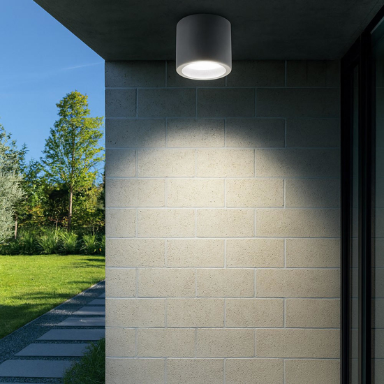 Faretto da esterno a soffitto cilindro grigio led 12w 3000k ip65