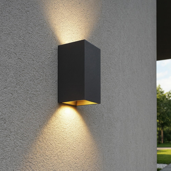 Applique da esterno nera e oro rettangolare led 12w 3000k