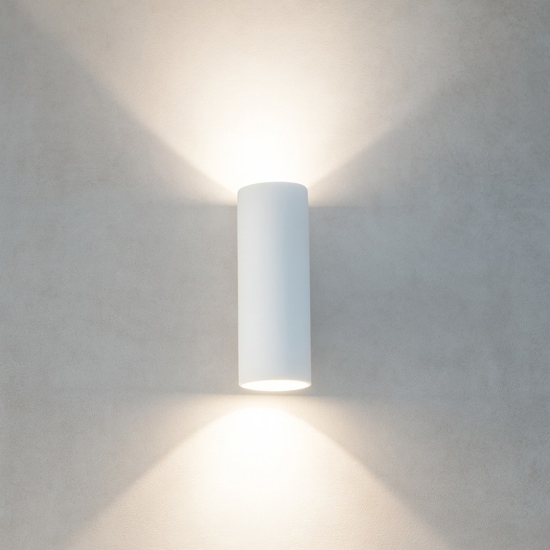 Applique cilindro verticale bianco di gesso ceramica verniciabile