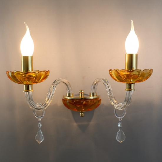 Applique da parete ondaluce vetro cristallo ambra elegante due luci