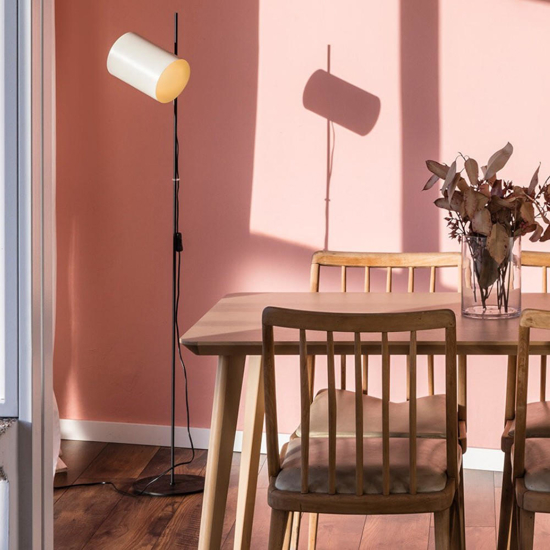 Lampada da terra metallo nero paralume beige orientabile