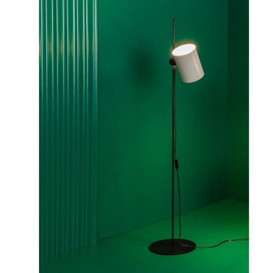 Lampada da terra metallo nero paralume beige orientabile