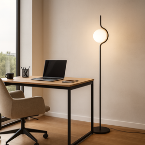 Piantane da terra vetro nero opaco vetro bianco led 3000k dimmerabile