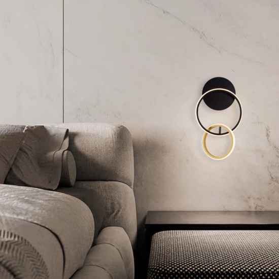Applique da parete cerchi nero oro led 15w 3000k moderna