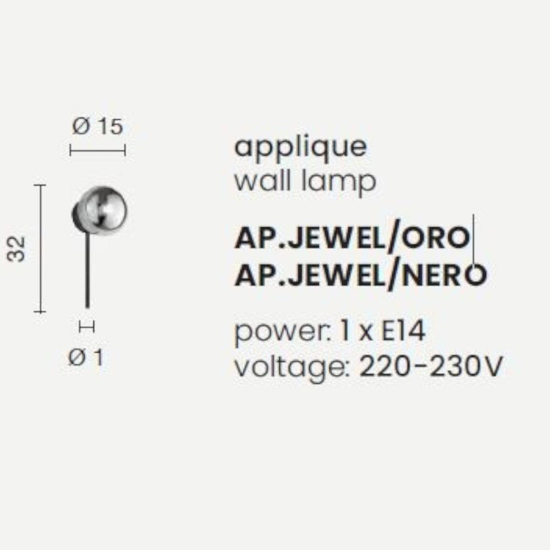 Ondaluce ap jewel applique moderna oro vetro sfera bianco