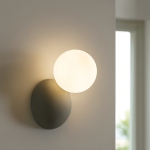 Ondaluce rock applique grigio cemento sfera vetro bianca moderna