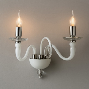 Ondaluce applique due bracci vetro bianco e particolari cromo