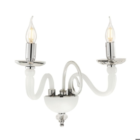 Ondaluce applique due bracci vetro bianco e particolari cromo