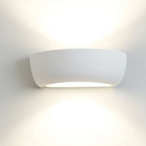 Applique in gesso ceramica pitturabile bianco con diffusore in vetro