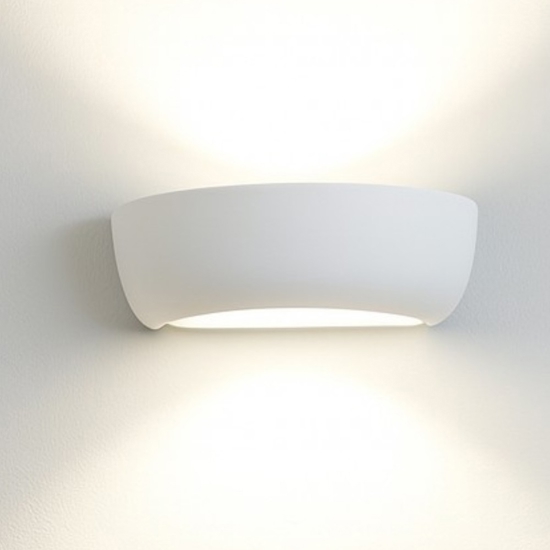 Applique in gesso ceramica pitturabile bianco con diffusore in vetro