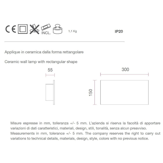 Applique led 24w 4000k rettangolare gesso ceramico bianco moderna