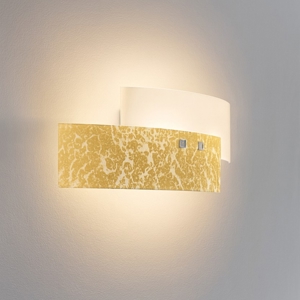 Applique lara gea luce vetri bianco lucido foglia oro