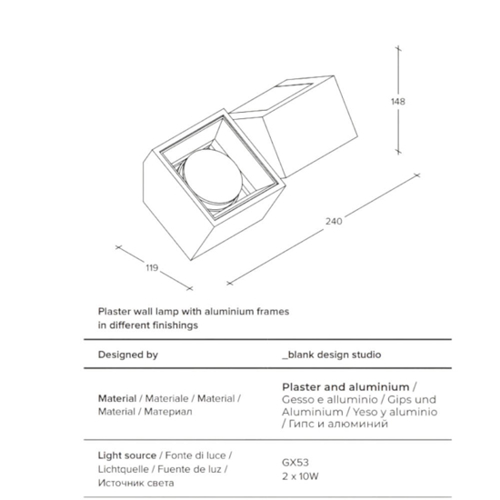 Nasso applique da parete in gesso due luci quadrate nere sforzin