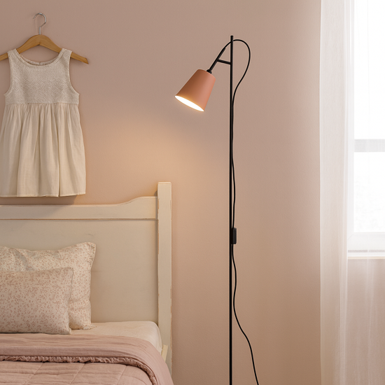 Lampada da terra per cameretta bimba metallo rosa e nero orientabile