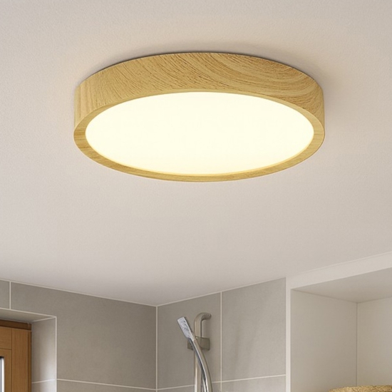 Eglo musurita plafoniera da bagno rotonda effetto legno led 3000k ip44