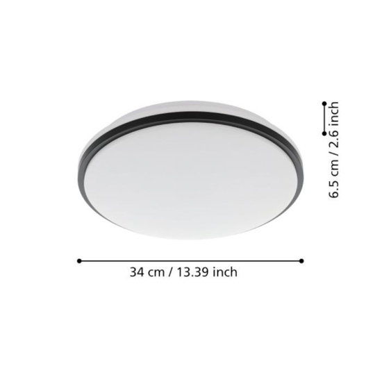 Eglo pinetto plafoniera da bagno rotonda bianca e nera led 4000k ip44