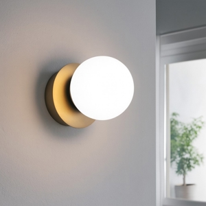 Applique vivida pearl led 4w 3000k oro spazzolato sfera vetro bianco