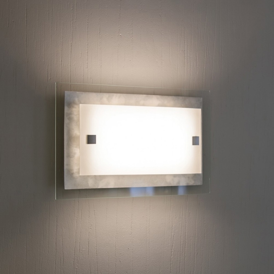 Applique da parete in metallo foglia argento e vetro