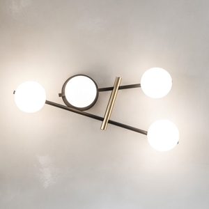 Miloox kika applique moderna nero oro sfere vetro bianco