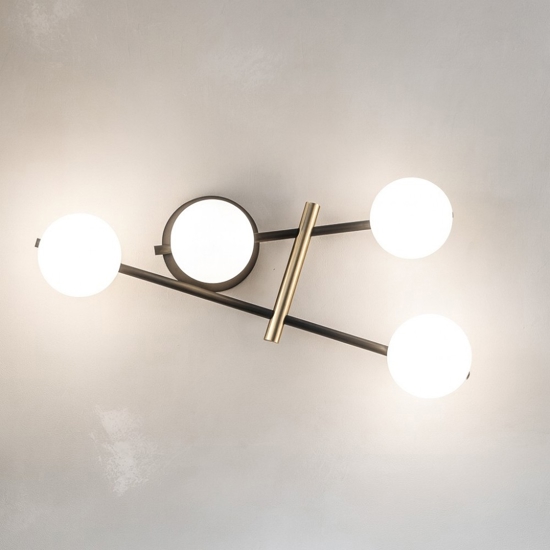 Miloox kika applique moderna nero oro sfere vetro bianco