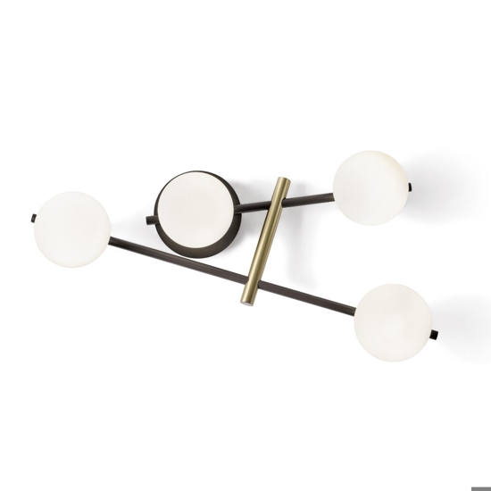 Miloox kika applique moderna nero oro sfere vetro bianco