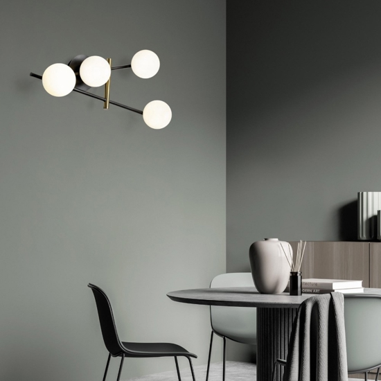 Miloox kika applique moderna nero oro sfere vetro bianco